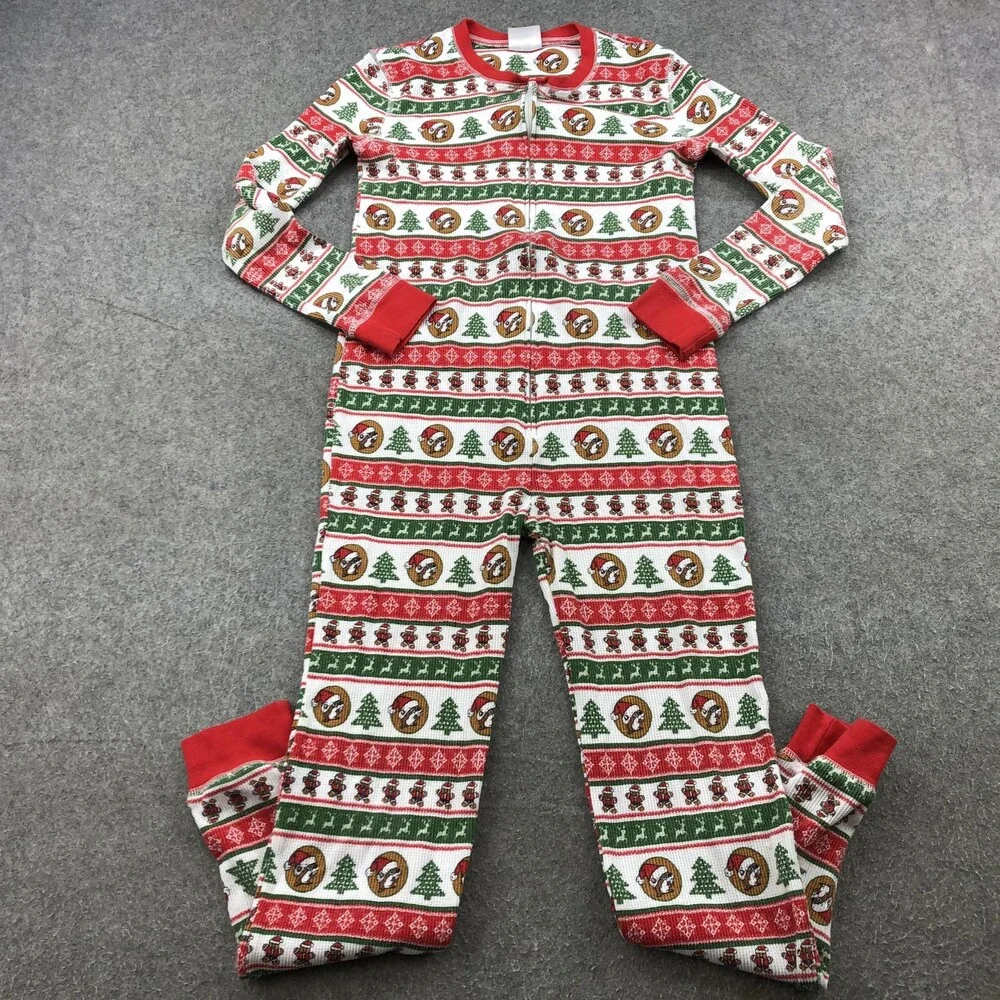Buc-ee's One-piece Pajamas Youth Large Christmas Fair Isle Zip Thermal Suit